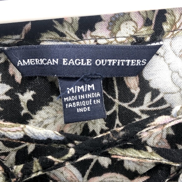 American Eagle Outfitters Dark Floral boho Grunge Tunic Top Blouse Size Medium - Picture 6 of 7
